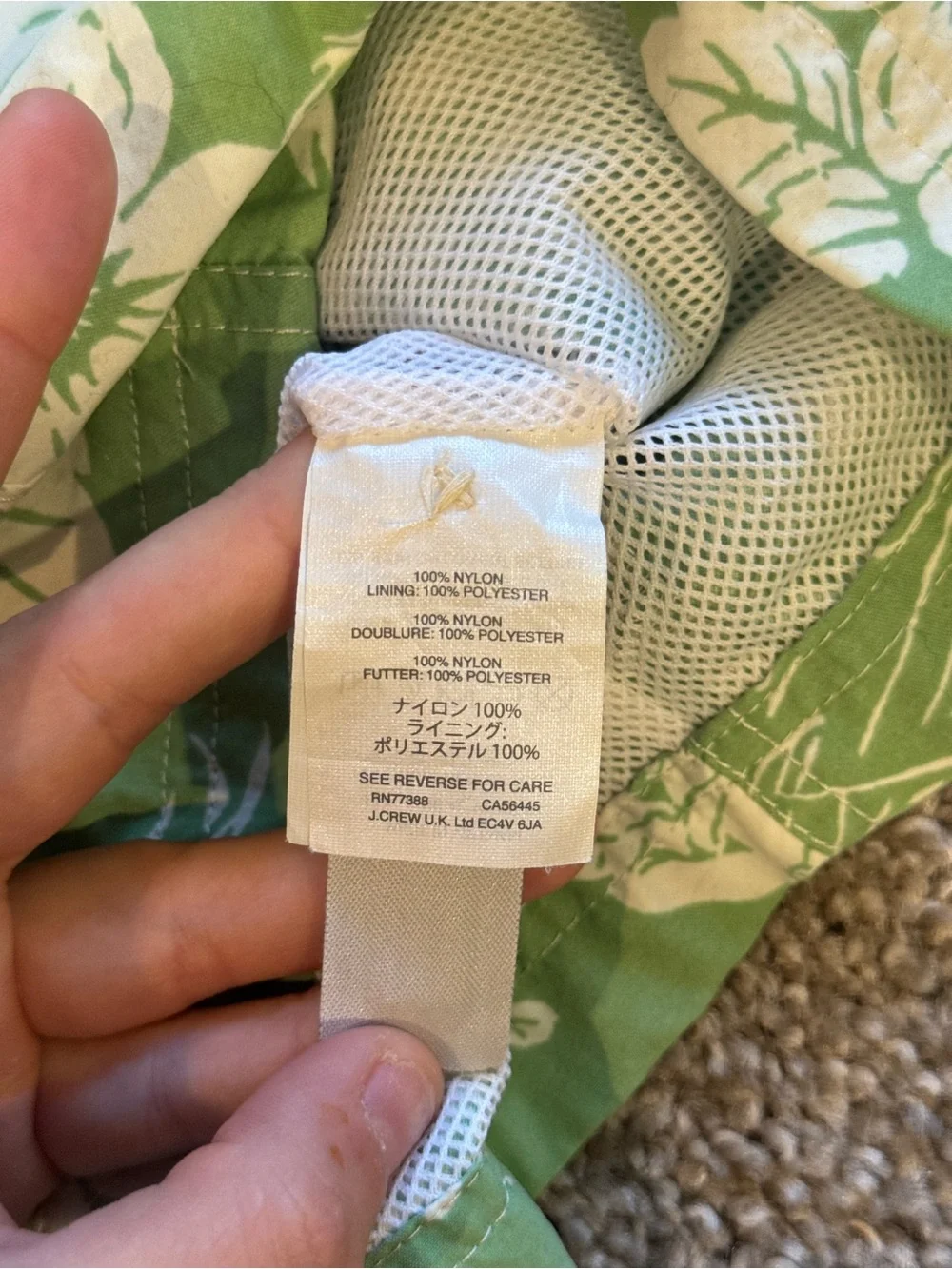 J. Crew Men’s Green Floral Swim Shorts with Orange Drawstring